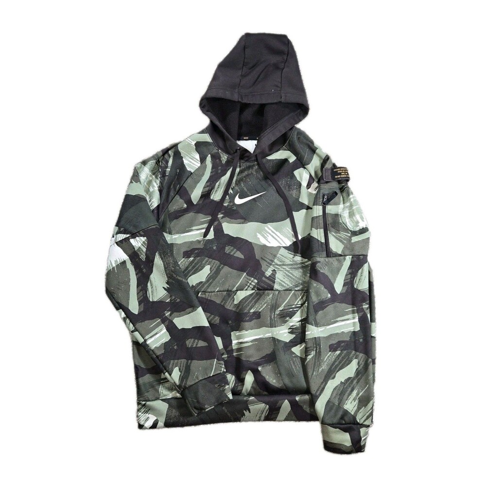 Mens Nike Therma FIT Brushstroke Camo Fleece Pullover Hoodie Green Medium